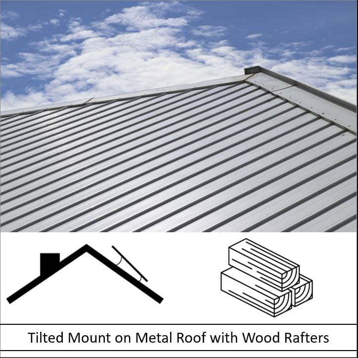 Tilted Mount on Metal Roof with Wood Rafters